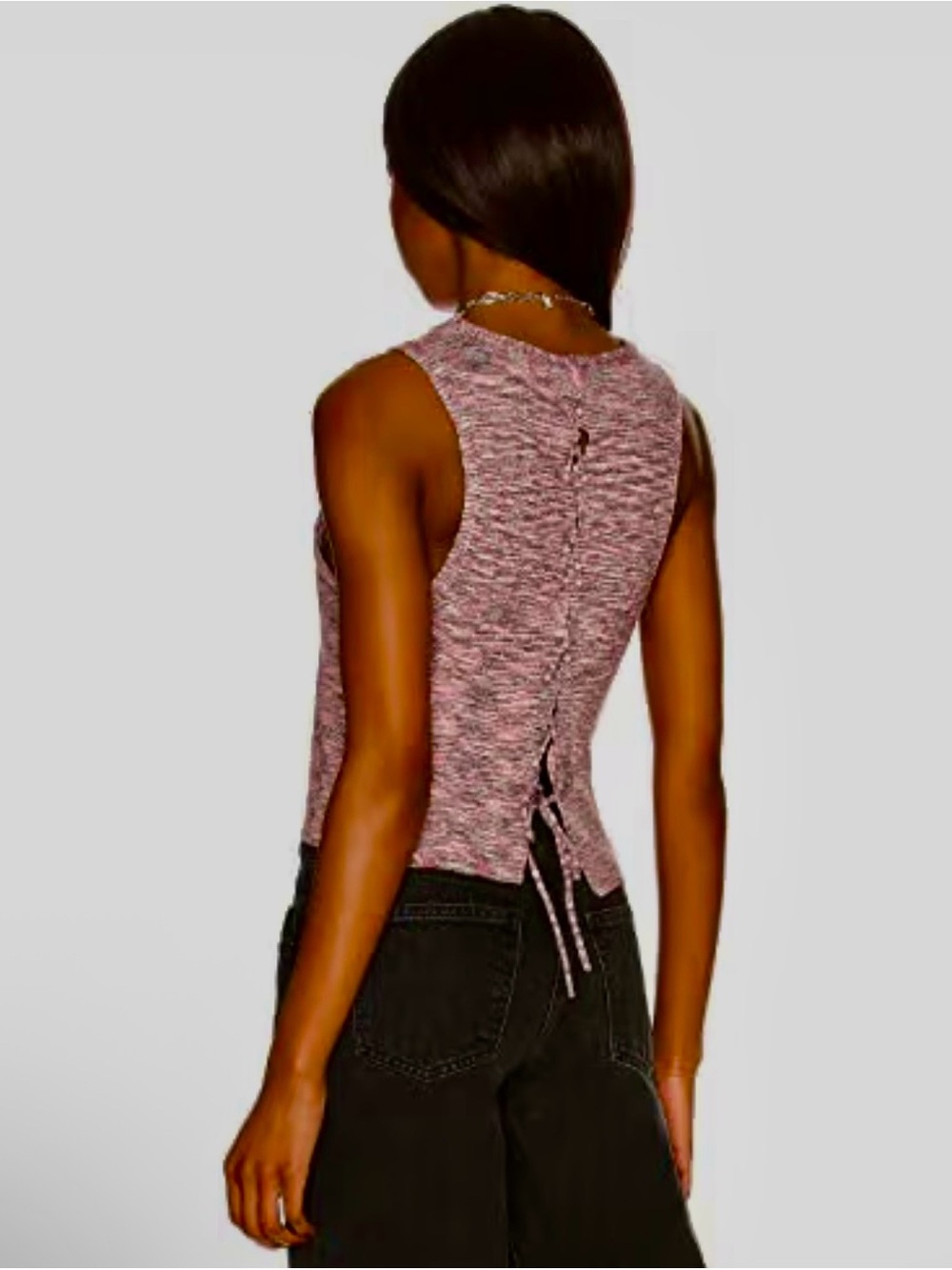 Free People Best of Us Lace Up Marled Crop Tank Top in Pink and Gray Small